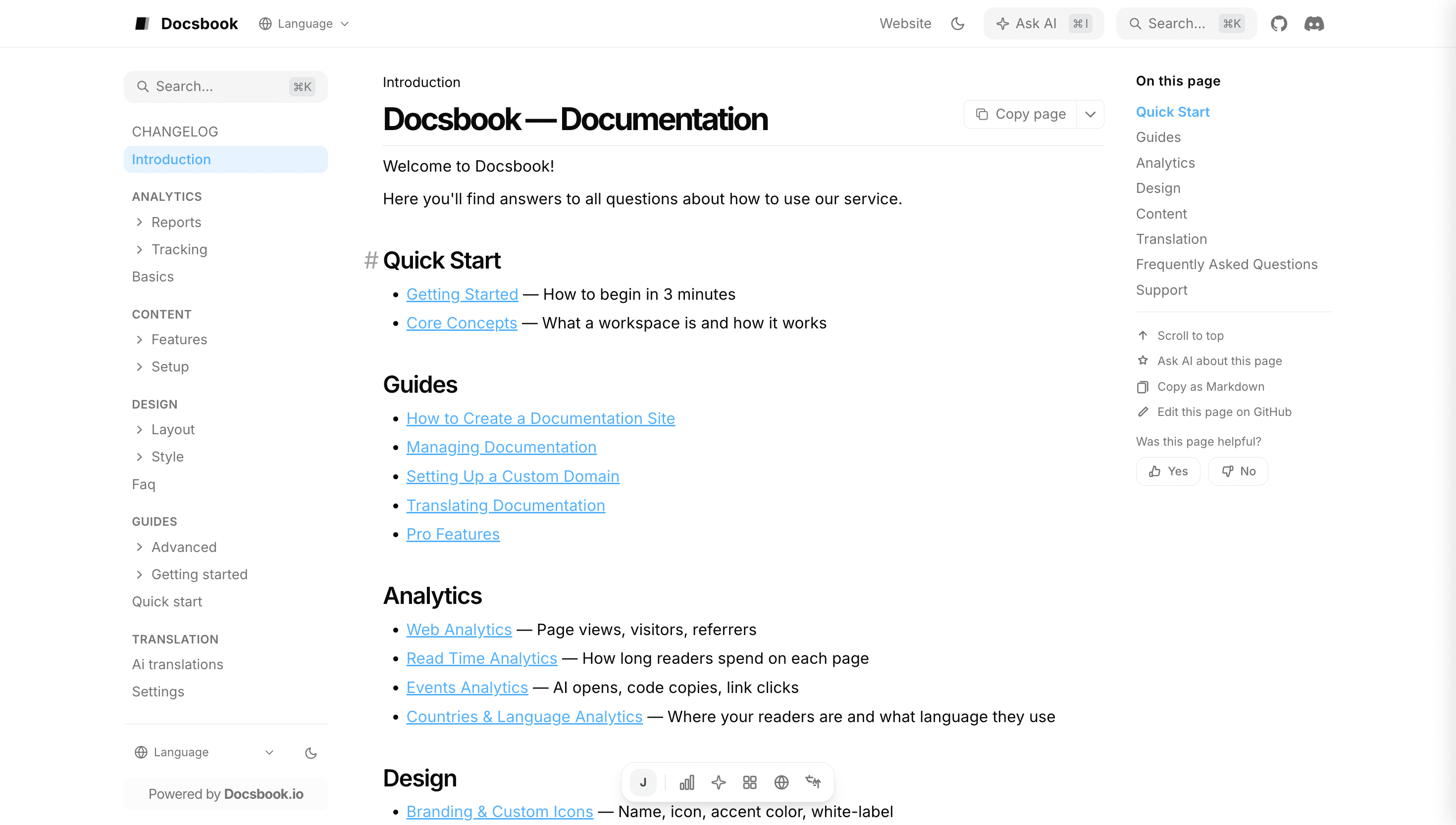 Docsbook documentation site — GitHub README converted to a beautiful, SEO-ready docs site