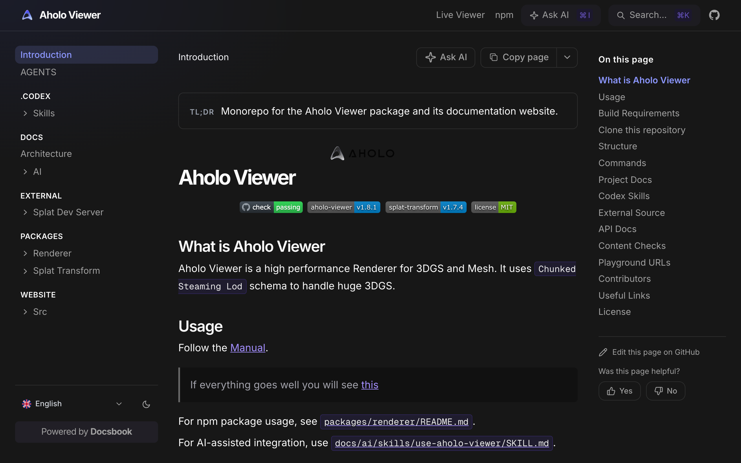 Aholo Viewer documentation built with Docsbook
