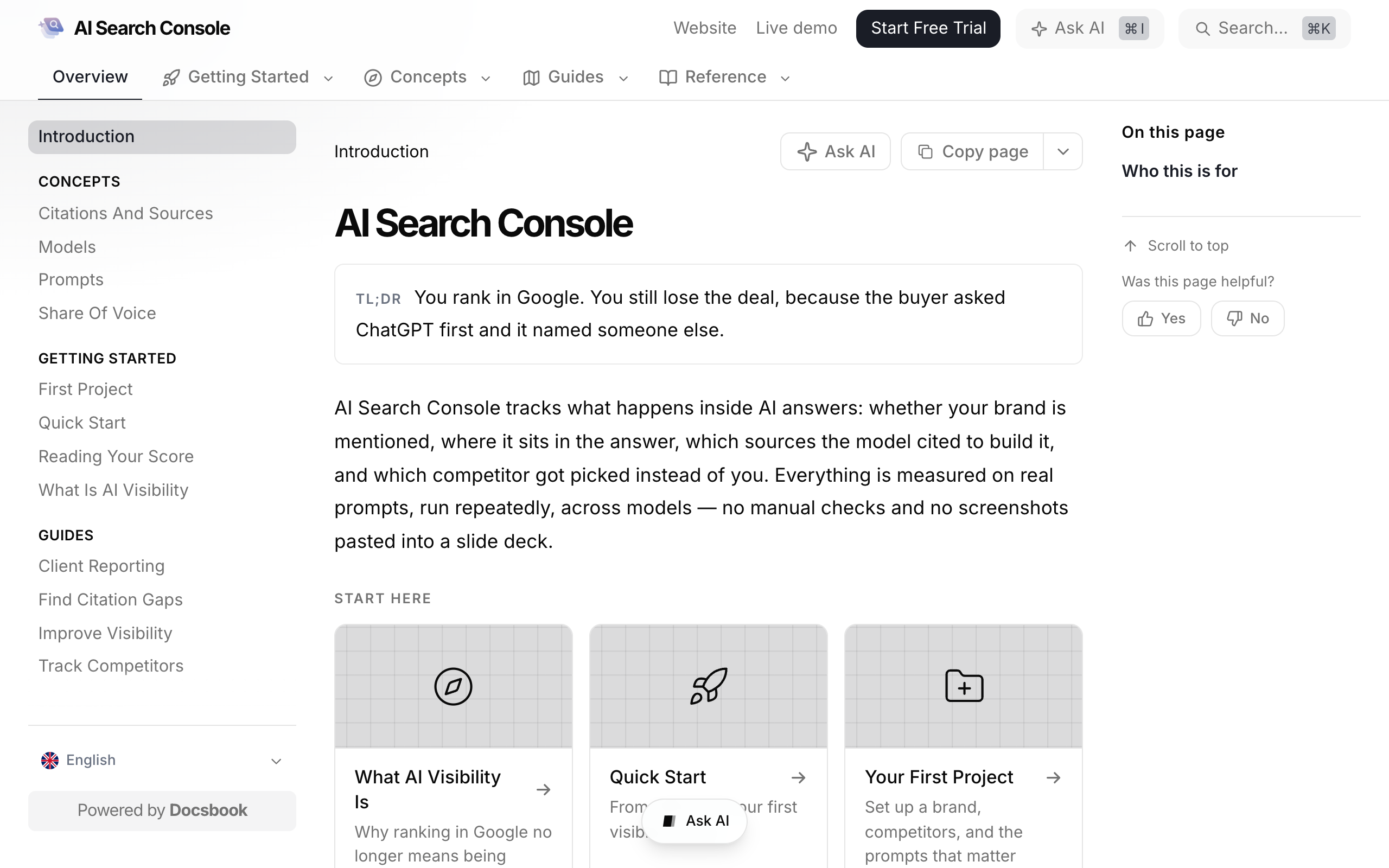 AI Search Console documentation built with Docsbook