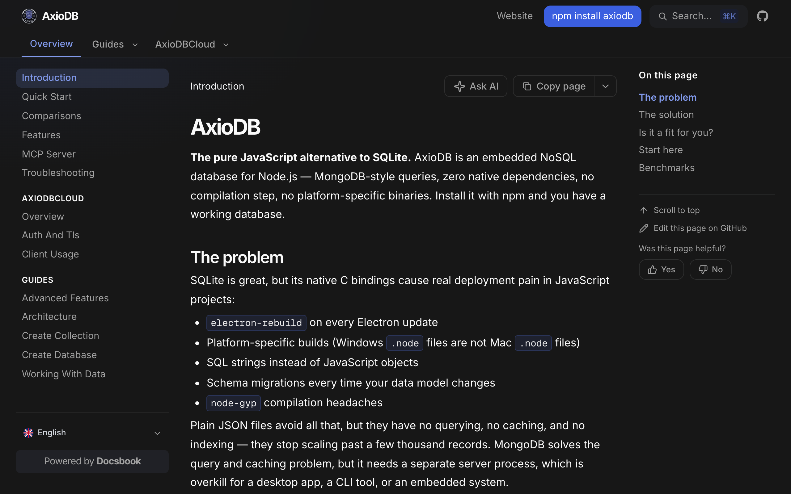 AxioDB documentation built with Docsbook