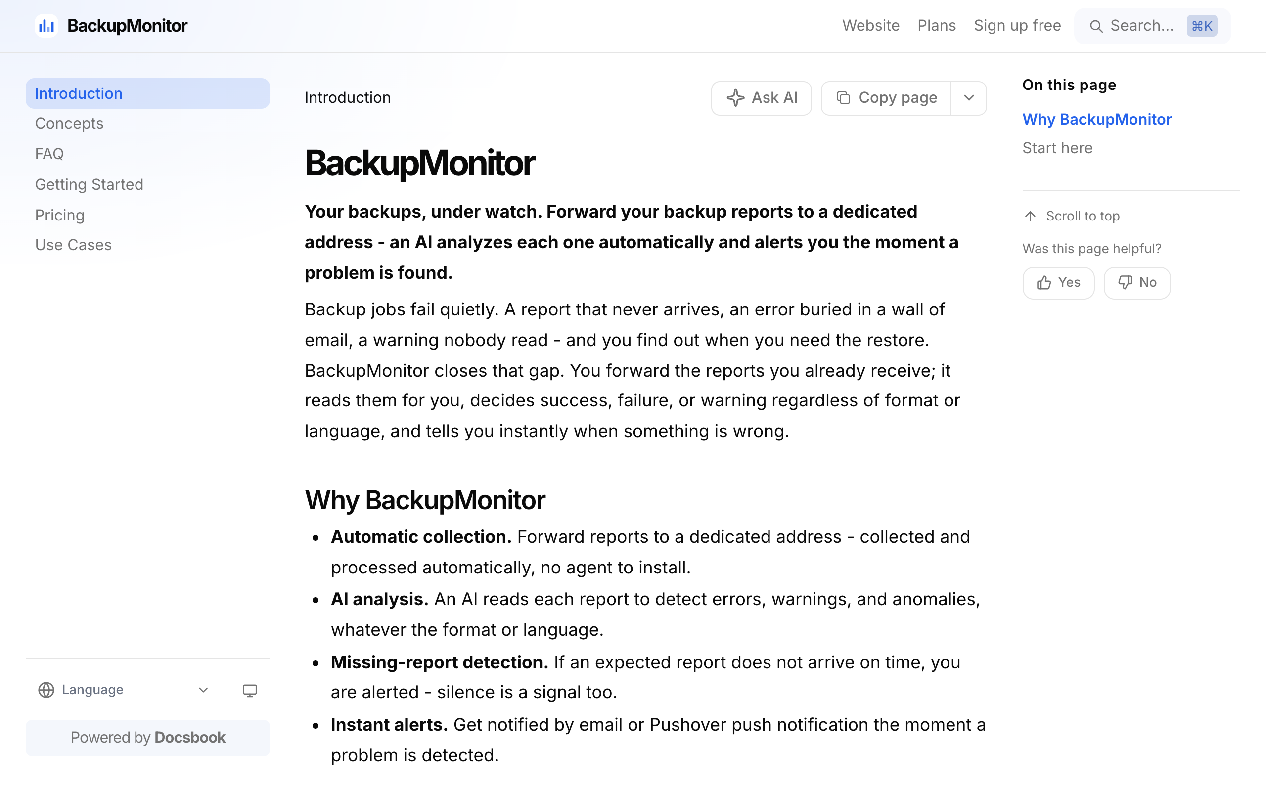 BackupMonitor documentation built with Docsbook