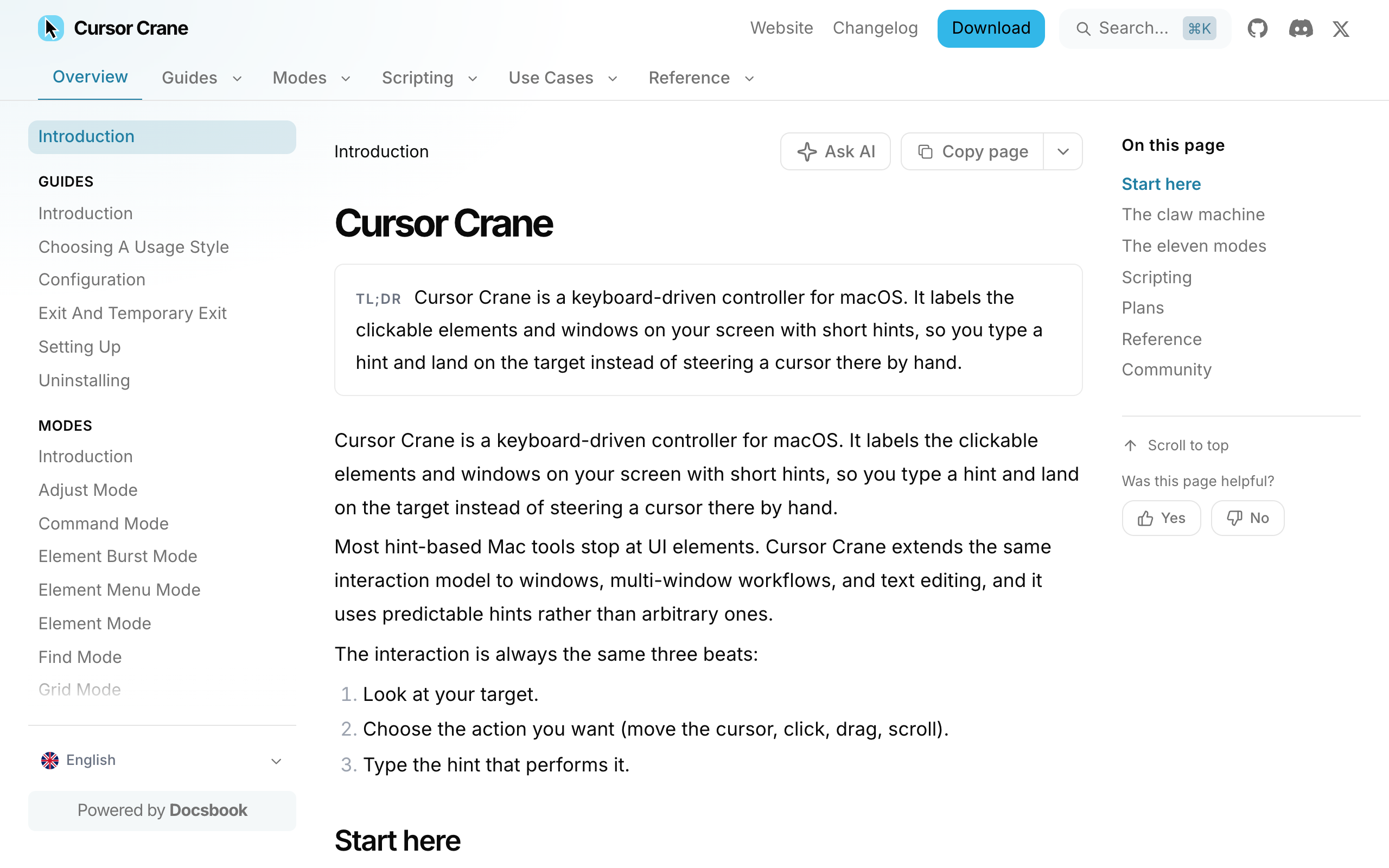 Cursor Crane documentation built with Docsbook