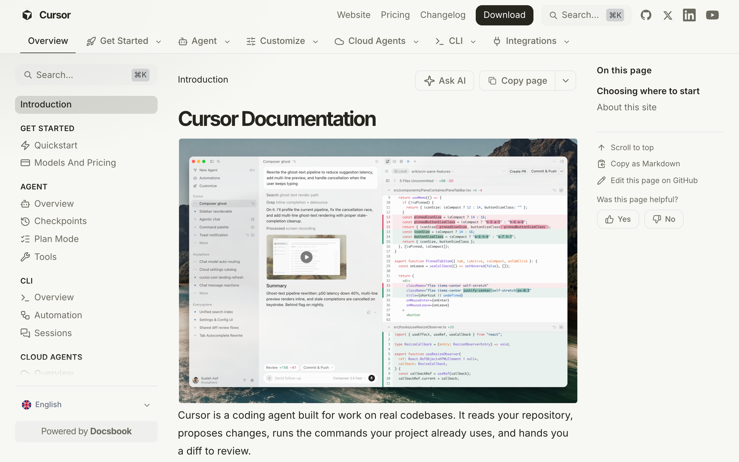 Cursor documentation built with Docsbook