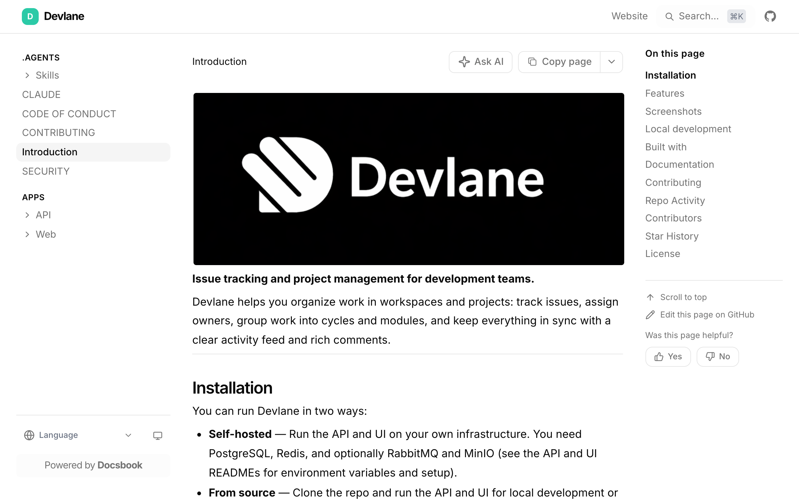 Devlane documentation built with Docsbook
