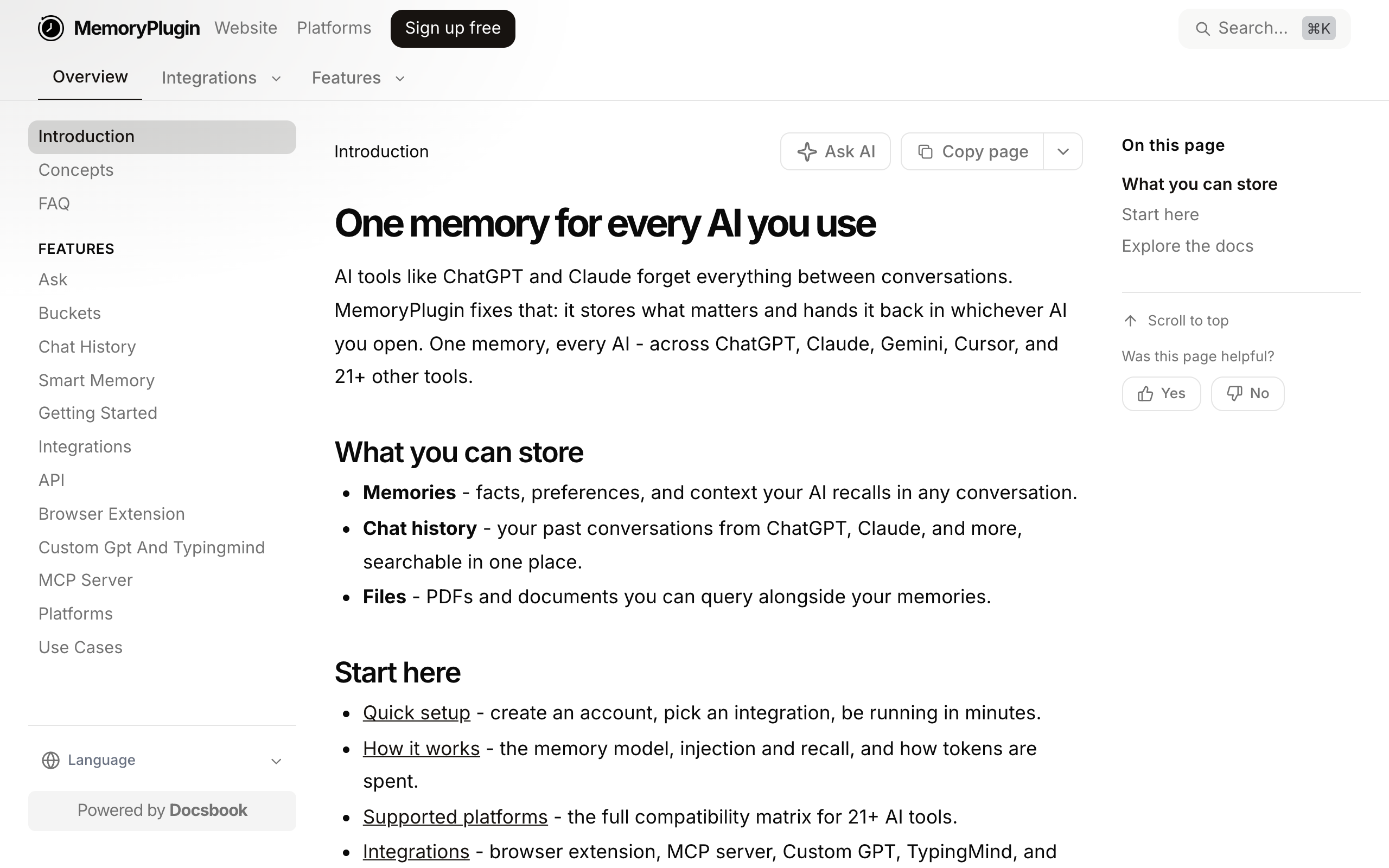 MemoryPlugin documentation built with Docsbook