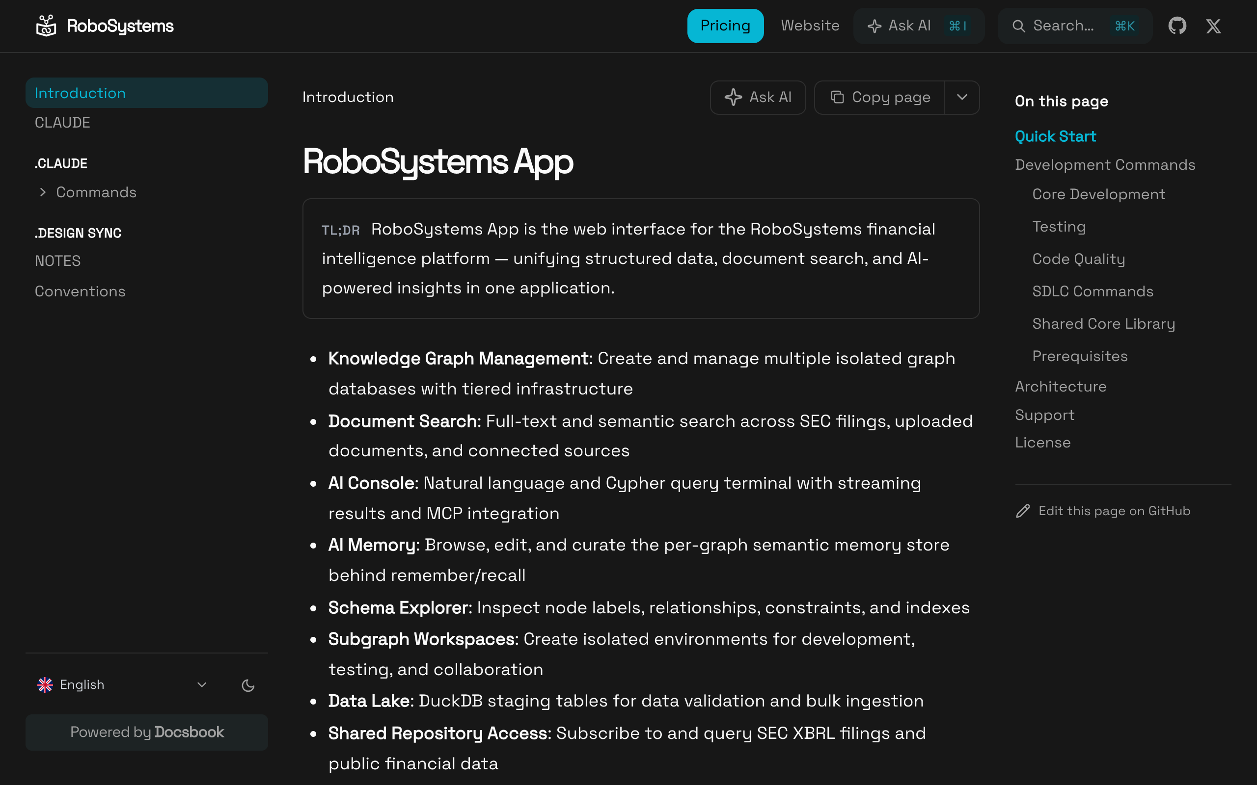 RoboSystems documentation built with Docsbook