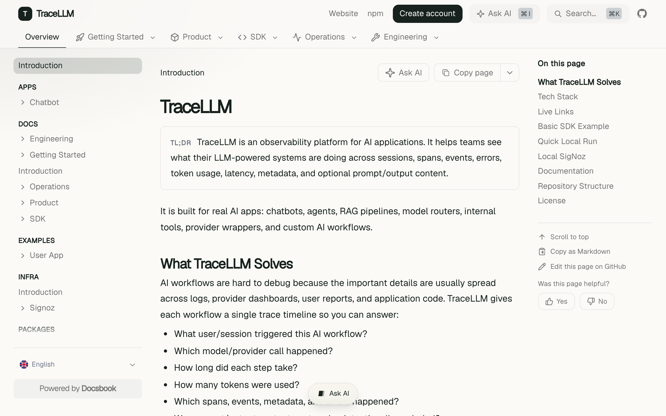 TraceLLM documentation built with Docsbook