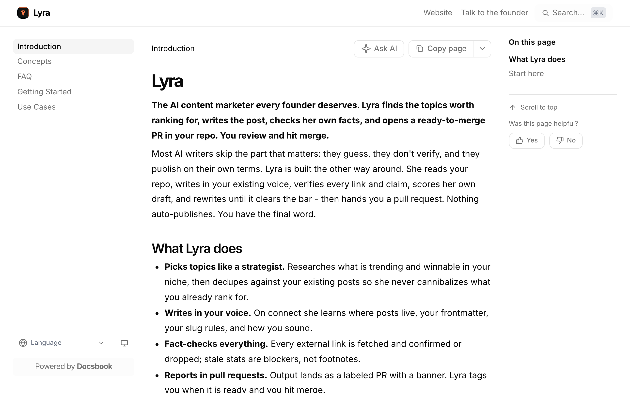 Lyra documentation built with Docsbook