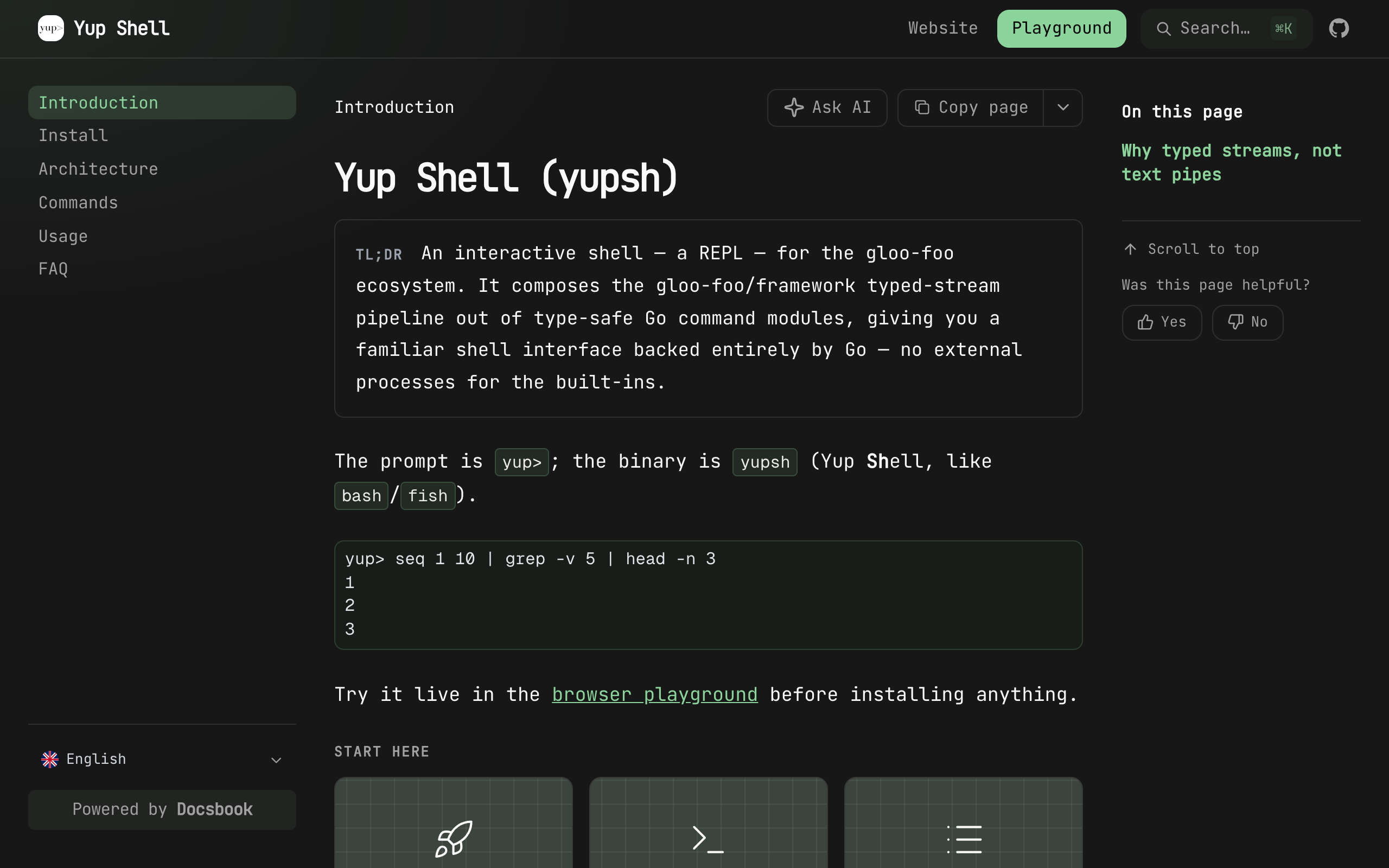 Yup Shell documentation built with Docsbook